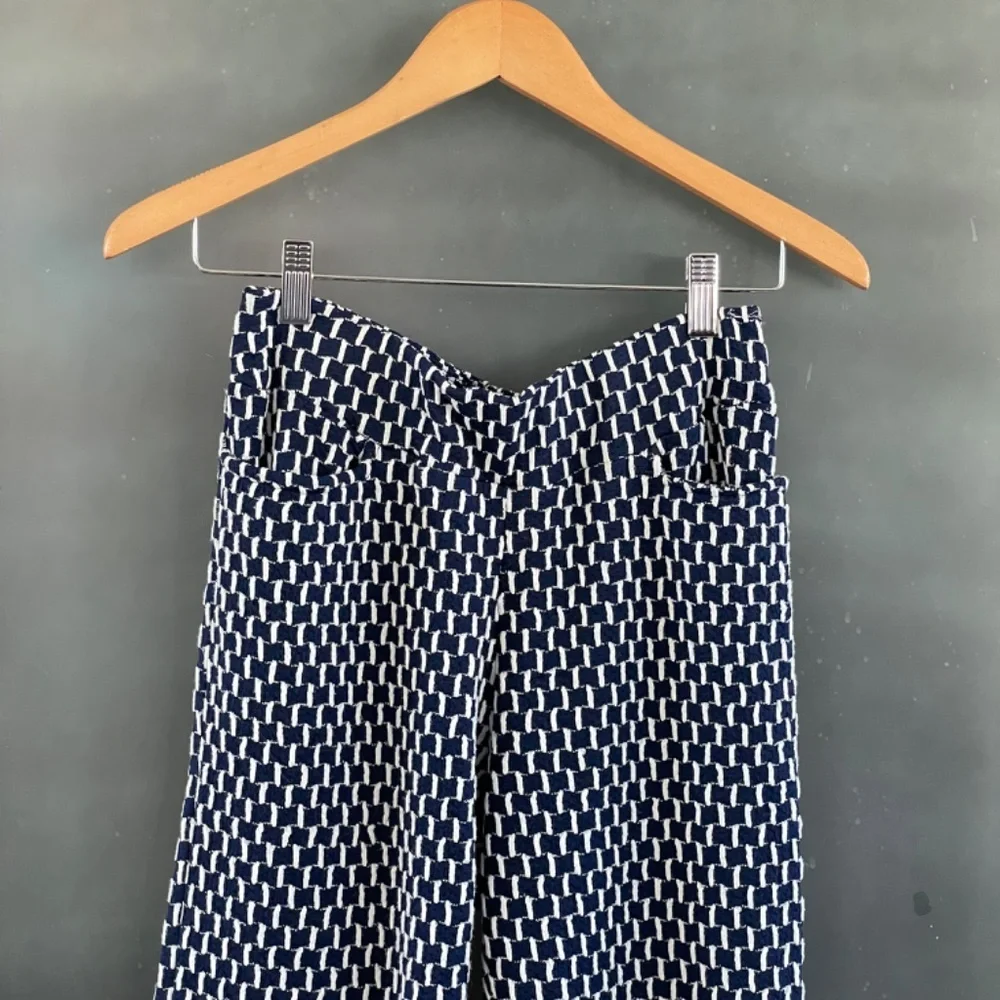 Leslie Evers Wide Leg Audrey pocket Pants Navy Print Stretch Boho Chic S small